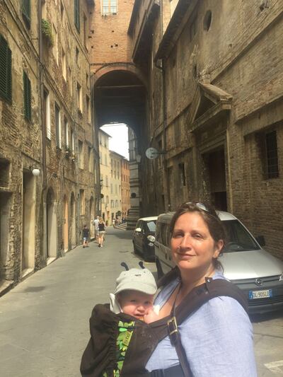 Louis and Genevieve walking around Siena.