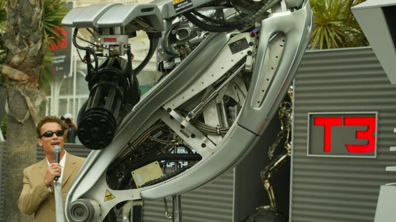 ‘This is the basic premise behind the Terminator film franchise.’ Above, Arnold Schwarzenegger with a robot during the “Terminator 3” photo call at the Cannes Film Festival 2003. Photograph:  Scott Barbour/Getty Images