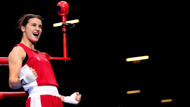 Katie Taylor celebrates  in London. Photograph: Scott Heavey/Getty Images