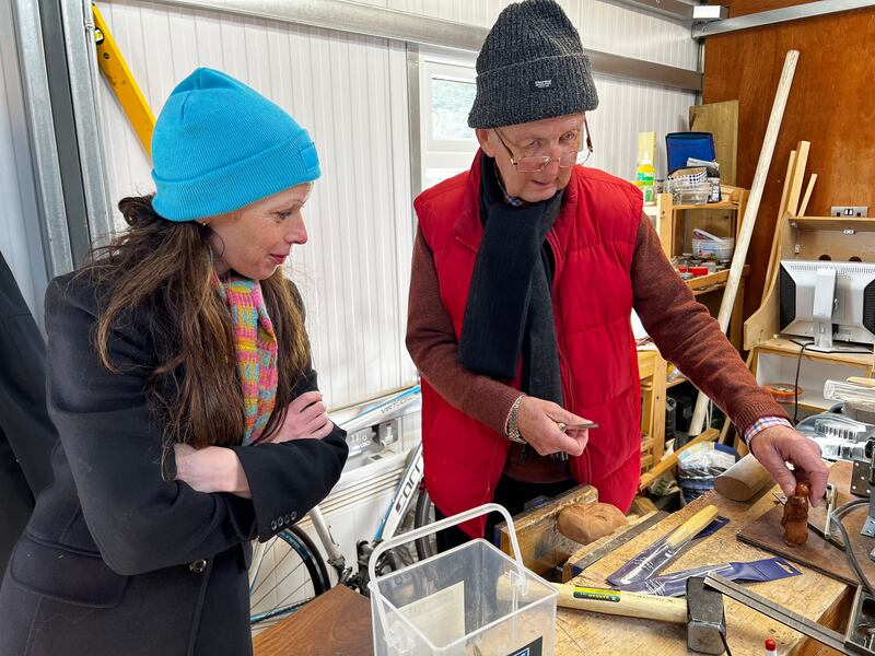 health and wellbeing manager Rebecca McLaughlin with a member at the Irish Men's Sheds Association
