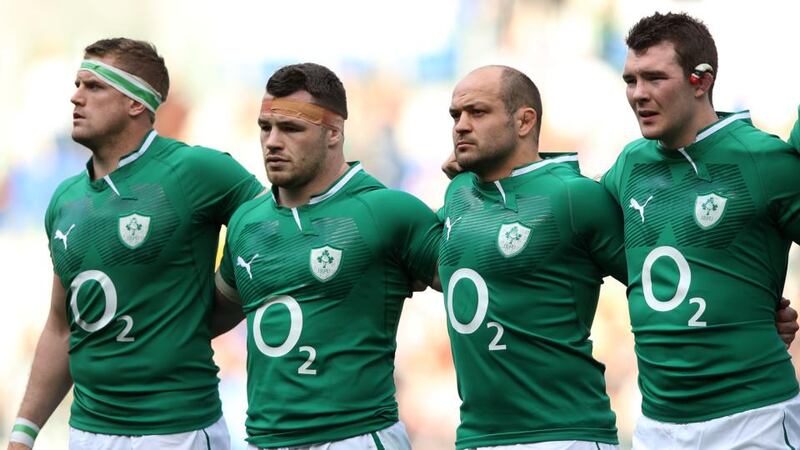 Mixed fortunes: Jamie Heaslip (left) and Cian Healy (second left) have been included in the Lions squad, but Rory Best (second right) and flanker Peter O’Mahony have missed out. Photograph: Inpho
