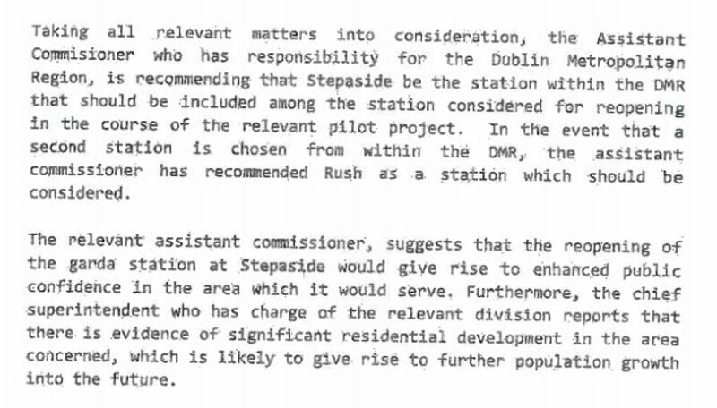 Page 18 of the interim Garda report on the reopening of Garda stations recommends that Stepaside be reopened in the first instance