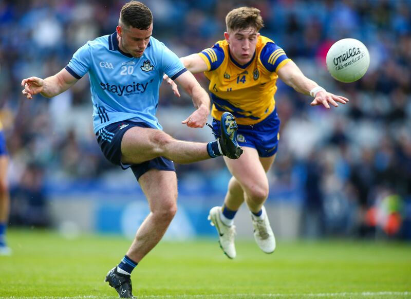 Dublin's Ross McGarry scores a point during the game against Roscommon at Croke Park. Photograph: Ken Sutton/Inpho 