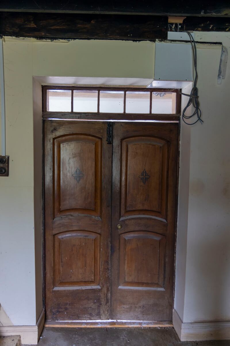 A pair of cabin doors seemingly salvaged from a ship that ran aground off the south Wexford coast and brought to the kitchen. Photograph: Patrick Browne
