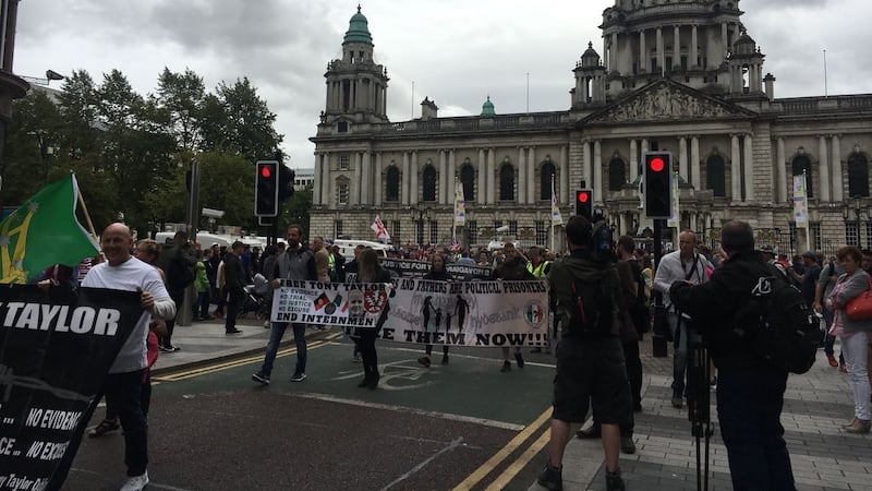Republican banners drew attention to The Craigavon Two and also the revocation of early licence for Tony Taylor.
