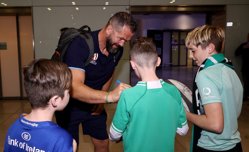 Ireland head coach Andy Farrell signs autographs for fans. Photograph: INPHO/Ben Brady
