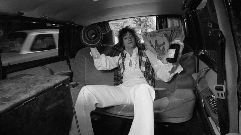 Rod Stewart celebrates his Scottish parentage at a Scotland v England football match on May 18th, 1974.  Photograph: D Morrison/Express/Getty Images