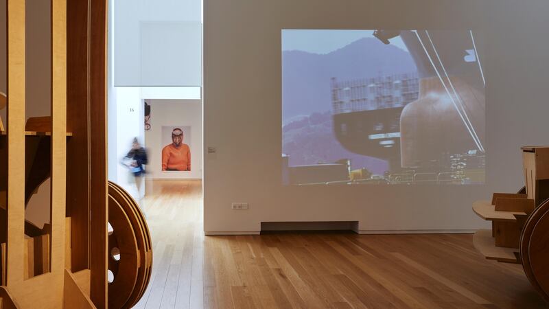 Installation view of ‘The Ocean After Nature’ at Dublin City Gallery The Hugh Lane, 2017, featuring in foreground Philip Napier, ‘Visual Amenity I (Terror)’ and ‘Visual Amenity II (Erebus)’, 2010, Peter Hutton, ‘At Sea’, 2007 and Hyung S Kim, Kim Julja, ‘Dodu Jeju’, 2013