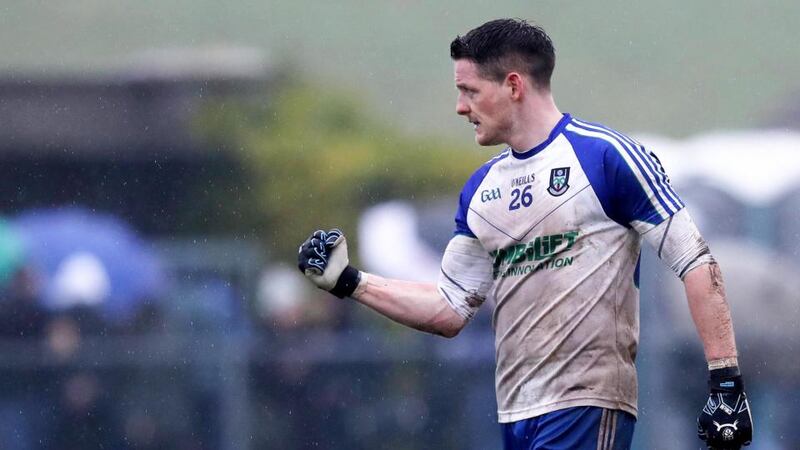 Monaghan’s Conor McManus celebrates at the final whistle. Photograph: Tommy Dickson/Inpho