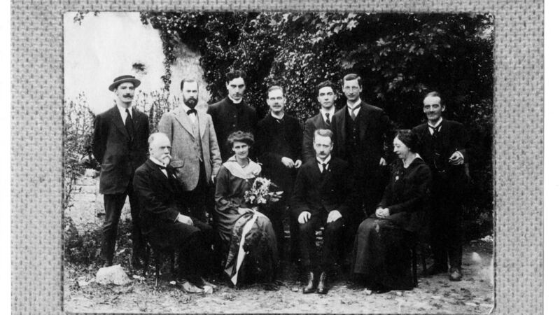 WT Cosgrave’s election campaign launched on  July 19th, 1917 with the investiture of Countess Markievicz as Freewoman of the City of Kilkenny. She is in the garden of the Royal Victoria Hotel (now AIB, 3 High Street), where a banquet was held in her honour. Photograph: Military Archives of Ireland