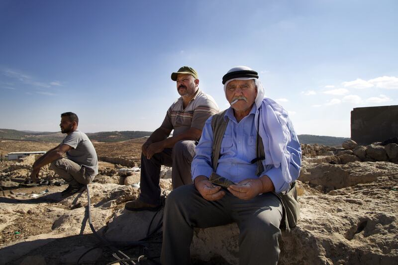 Residents of Khirbet Zanuta in the West Bank who were forced to leave at the end of October 2023 due to settler violence. Photograph: Hannah McCarthy