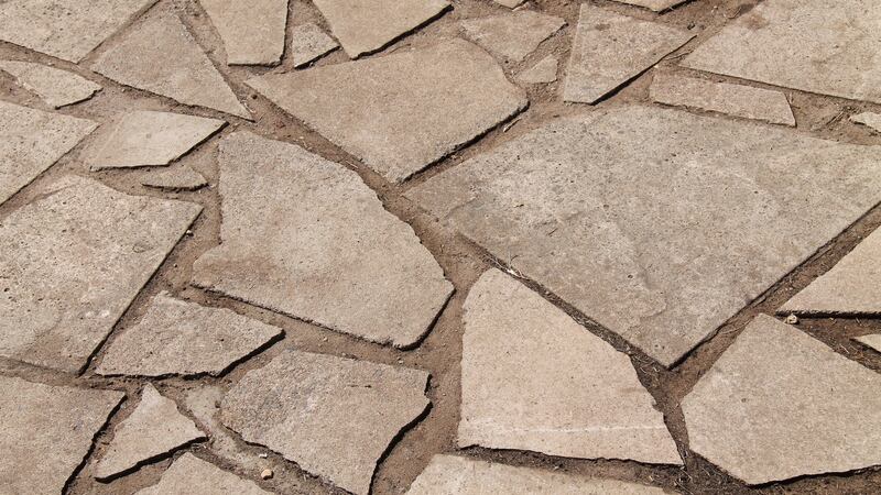 Traditional Crazy Paving on a Garden Path.