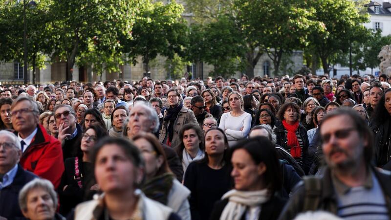 Crowds outside Saint Sulpice in Paris for the Chrism Mass: More than €1.1 billion has already been raised for Notre Dame’s reconstruction. Photograph: Ian Langsdon