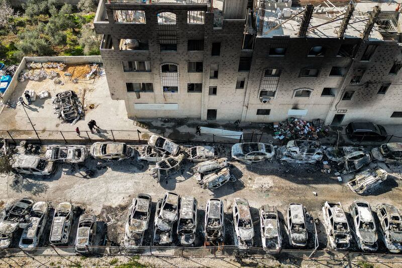 A scrapyard in Huwara in February,  where cars were torched by settlers during an attack which followed the killing of two brothers by Palestinians.  Photograph: Ronaldo Schemidt/AFP via Getty Images