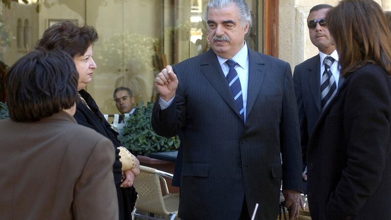Former Lebanese prime minister Rafik Hariri  outside the Lebanese parliament minutes before an explosion killed him and 21 others, in Beirut, Lebanon in 2005. Photograph: AP Photo, File