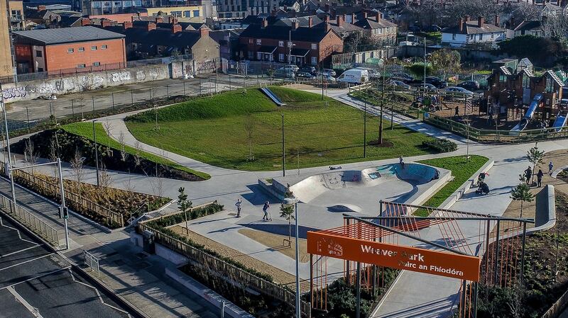 Weaver Park: one of Dublin’s newest parks, part of the Greening the Liberties initiative. Photograph: Ben Ryan