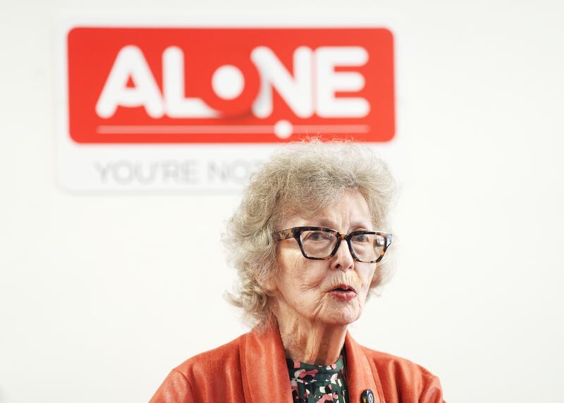 Alone volunteer Mary Ena Pyle speaking at the launch of their annual report. Photograph: Brian Lawless/PA