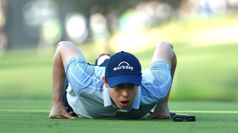England’s Matthew Fitzpatrick  lines up a putt on the 15th green during the second round  of the Italian Open at Olgiata Golf Club  in Rome. Photograph: Matthew Lewis/Getty Images