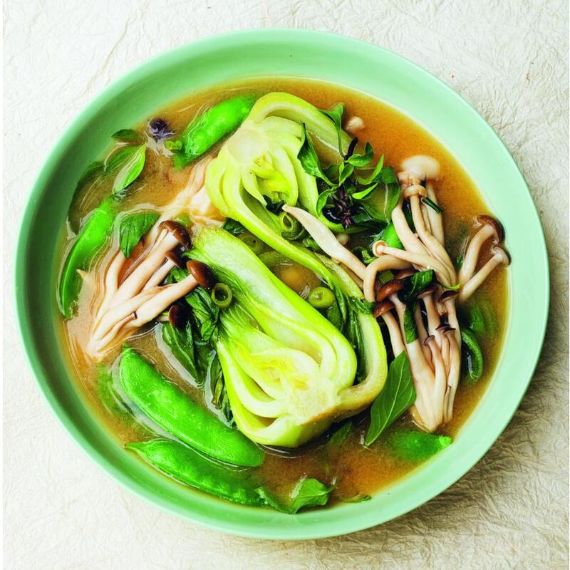 Greenfeast: Nigel Slater’s miso, mushrooms, pak choi. Photograph: Jonathan Lovekin/HarperCollins