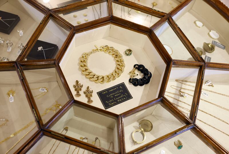 Display cabinet that belonged to Sybil Connolly at Amo & Pax. Photograph: Kieran Harnett