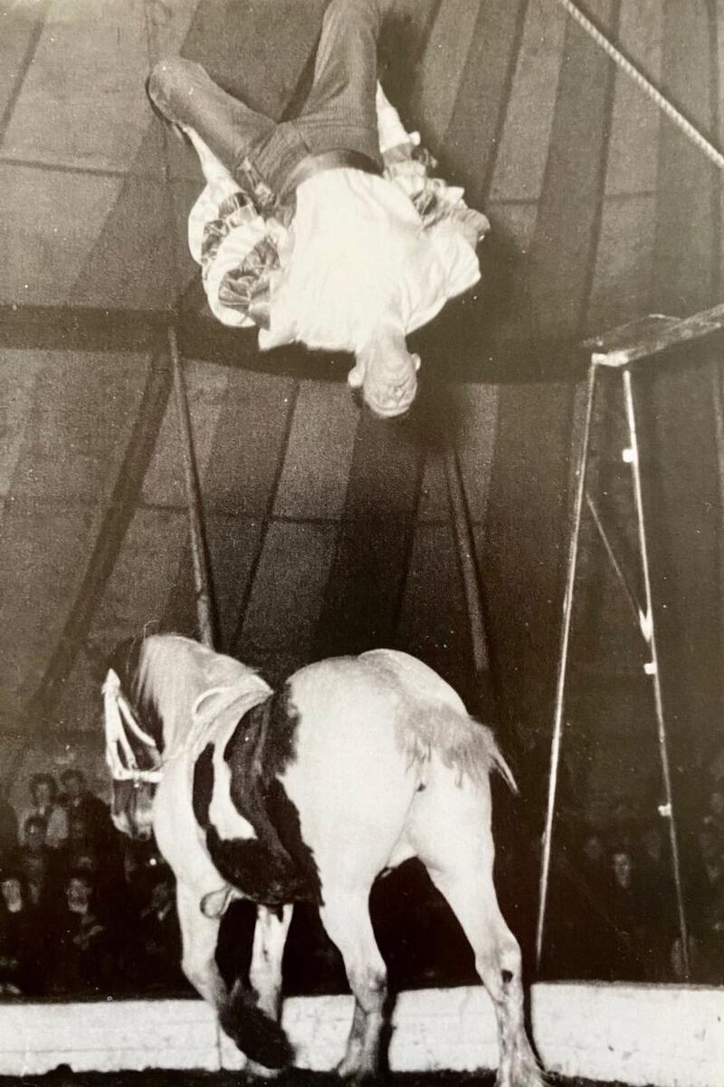 Tom Duffy became an expert horse rider, jumping on and off the horses and peforming somersaults