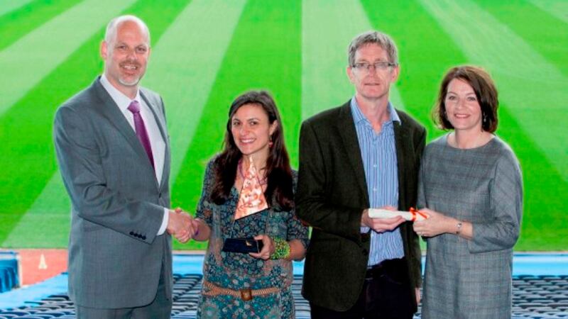 Hans Zomer, Director, Dochas; Vanina Trojan, Plan Ireland, Programme Co-ordinator; David Dalton, CEO Plan Ireland and Yvonne Lennox, World Travel Centre and event sponsor. Photograph: Dochas