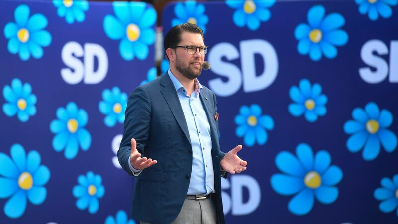 Jimmie Akesson, leader of the right wing party Sverigedemokraterna (Sweden Democrats), campaigns in Motala, Sweden, this month. Photograph: Fredrik Sandberg/AFP/Getty Images