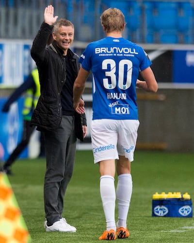 Molde manager Ole Gunnar Solskjaer with Erling Haland in 2018. Photograph: Ross Parker/SNS Group via Getty Images