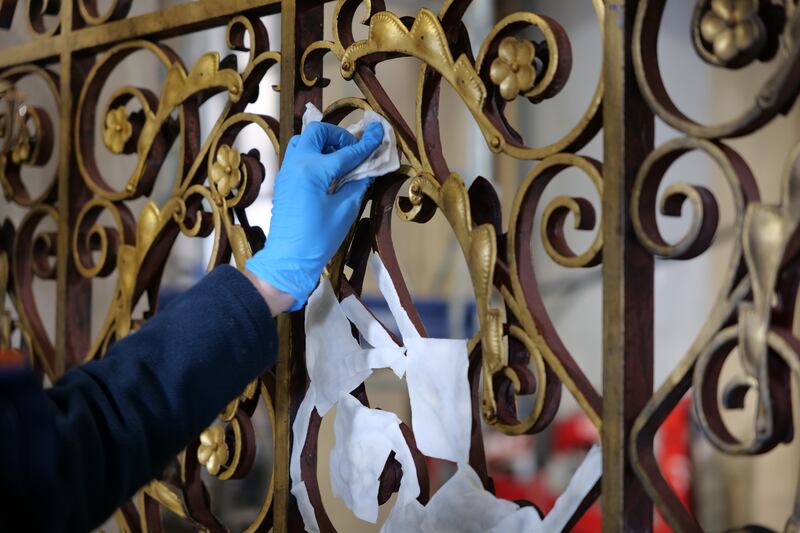 Restoration of the ironwork gates that surround the cathedral choir. Photograph: Romaric Toussaint /Rebâtir Notre-Dame de Paris