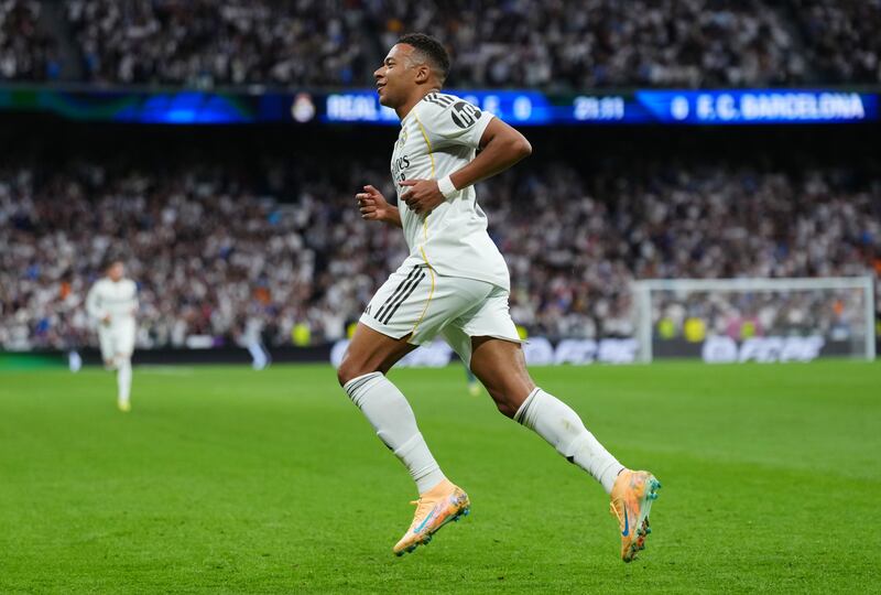 Kylian Mbappé of Real Madrid celebrates. Photograph: Angel Martinez/Getty