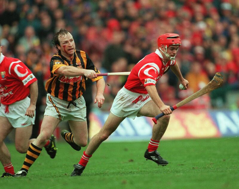 Cork's Sean McGrath and Willie O'Connor of Kilkenny in action in the 1999 All-Ireland final. McGrath made a vital contribution to Cork's win with three second-half points. Photograph: Patrick Bolger/Inpho 