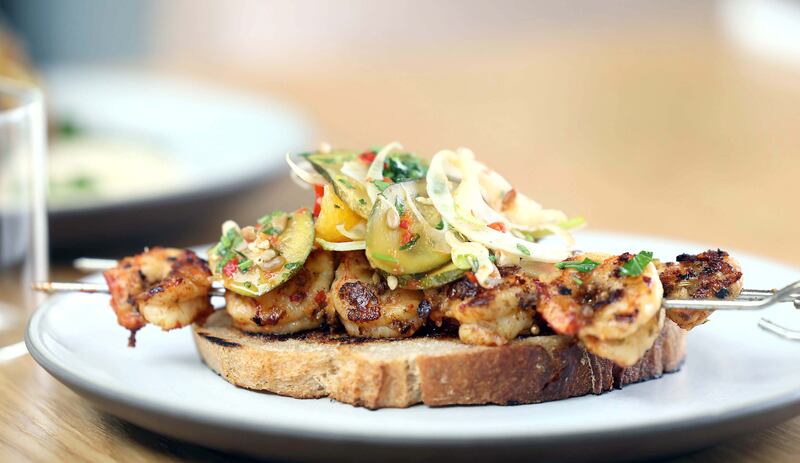 A prawn and bruschetta dish. Photograph: Stephen Davison/Pacemaker