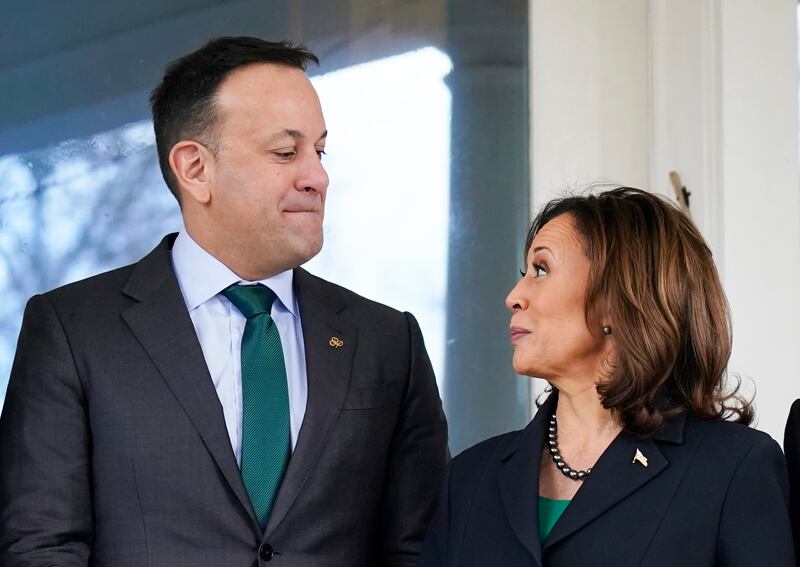 Now outgoing Taoiseach Leo Varadkar with the US vice-president Kamala Harris during a breakfast meeting in Washington, DC, during his visit to the US for St Patrick's Day. Photograph: Niall Carson/PA Wire 