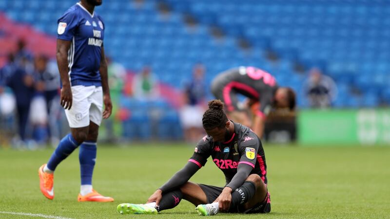Tyler Roberts during Leeds’ defeat to Cardiff City. Photograph: David Davies/PA