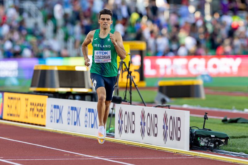 Andrew Coscoran in action in the men's 1500m. Photograph: Morgan Treacy/Inpho