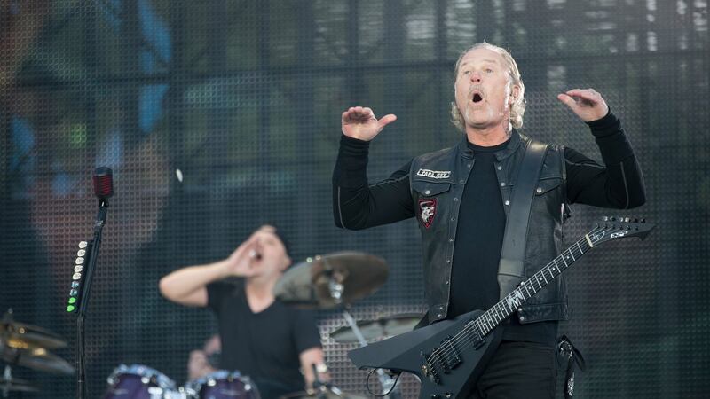 James Hetfield of Metallica during the band’s concert at Slane on Saturday.  Photograph: Arthur Carron