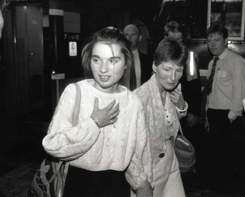 Lavinia and her mother at Heuston station on their way to meet then minister for justice, Pádraig Flynn, in 1922. Photograph: Ray McManus