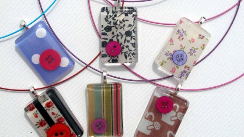 Jane Walsh’s Athlone-based Button Studio makes fun jewellery from clear resin and reclaimed buttons in a huge array of colours.