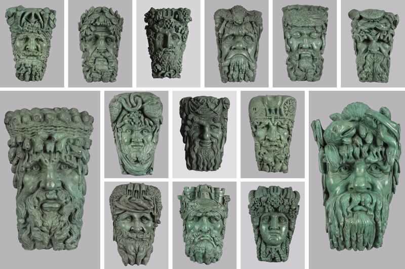 Irish sculptor Rory Breslin's master set of 14 River Gods bronze masks