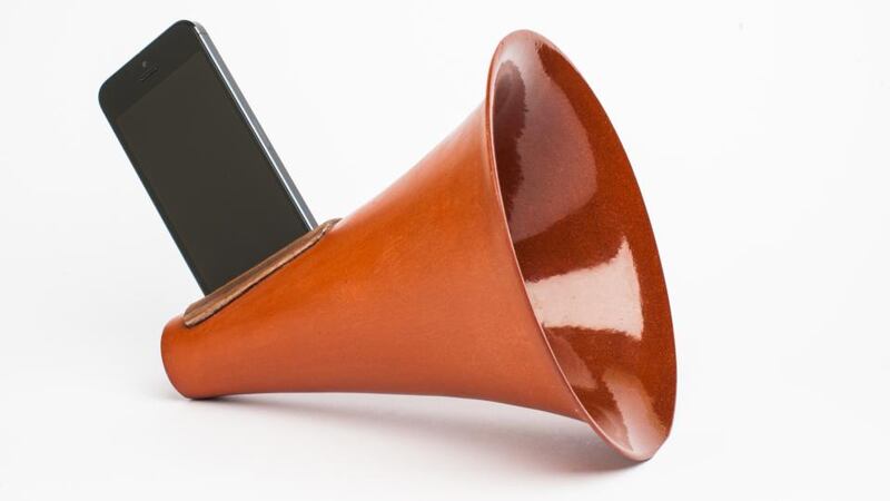 Ceramic and terracotta i-Phone amplifiers by designer Camilla Lee