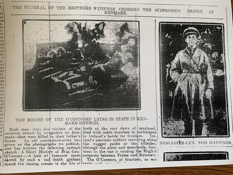 Newspaper clipping from time of murder of John and Tom O'Connor-Scarteen. Photograph: Patrick O'Connor-Scarteen