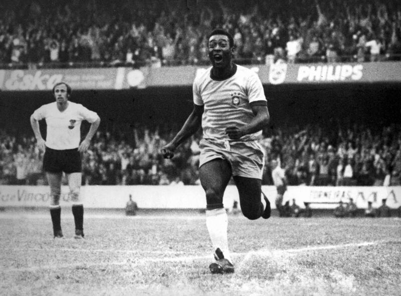 Pelé celebrates one of his many goals for brazil. Photograph: Action Images via Reuters