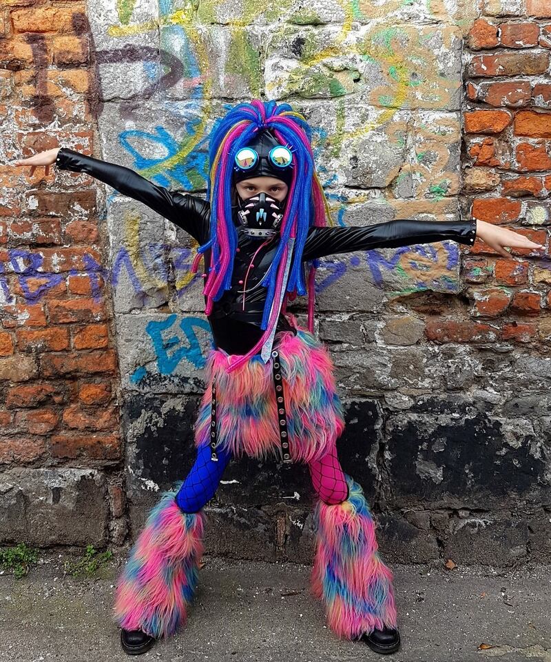 This costume is DIY and inspired by Cybergoths which is a subculture that derives from elements of goth, raver, and rivethead fashion Photograph: Samantha Balina