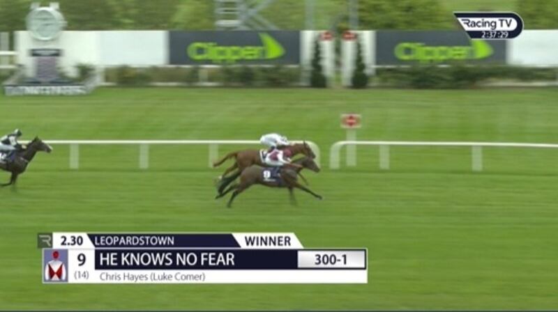 He Knows No Fear gets the better of Agitare at Leopardstown in 2020.