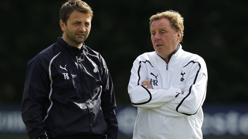 Harry Redknapp (right), then manager of Tottenham Hotspur, and assistant Tim Sherwood in  2011. Photograph: Ian Kington/AFP/Getty Images