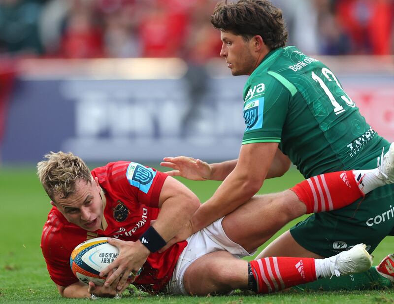 Piers O'Conor of Connacht tackles Munster's Craig Casey during last weekend's BKT URC clash at Thomond Park. Photograph: James Crombie/Inpho 