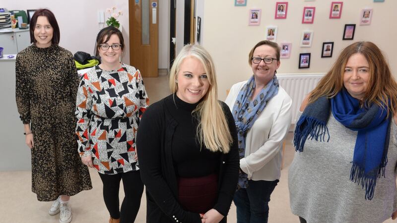 Staff at Aoibhneas domestic abuse support for women and children: Niamh Quilter, Grace McCormack, Nieve White, Lisa Ó Shea and Sandra McAdam. Photograph: Dara Mac Dónaill