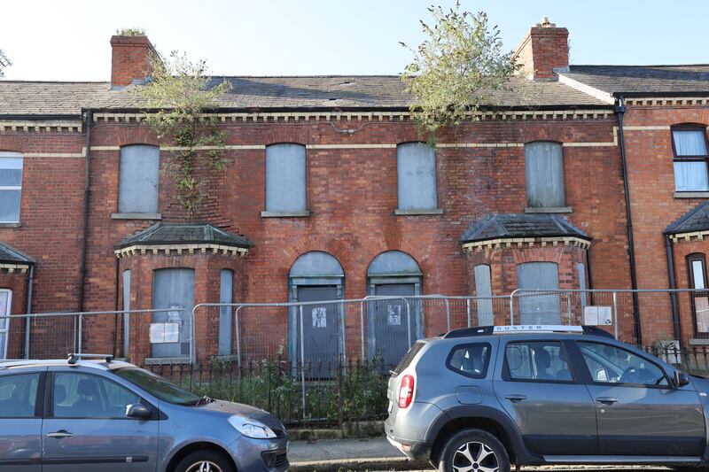 No.19 and 21 Connaught Street, Phibsborough. The two homes have been derelict since the 1980s. Photograph: Dara Mac Dónaill







