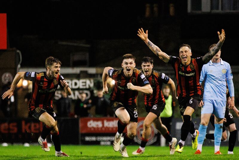 Bohemians' Seán Grehan celebrates after scoring the match-winning goal against St Patrick's Athletic at Dalymount Park. Photograph: Tom Maher/Inpho