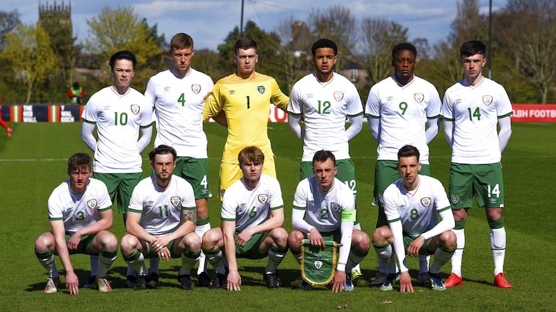 Ireland Under-21s line out ahead of their friendly match with Wales. Photograph: Andrew Dowling/Inpho